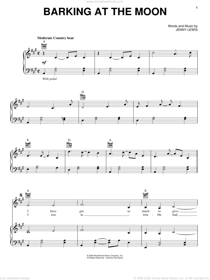 Barking At The Moon sheet music for voice, piano or guitar by Jennifer Lewis and Bolt (Movie), intermediate skill level