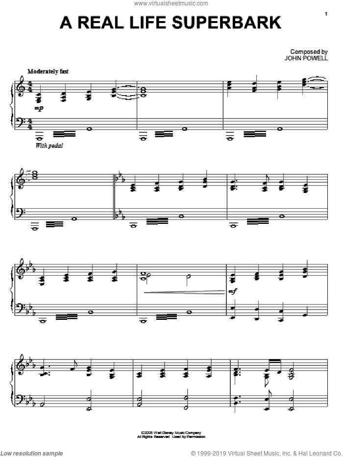 A Real Live Superbark sheet music for piano solo by John Powell and Bolt (Movie), intermediate skill level