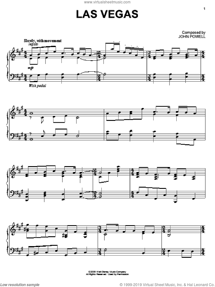 Las Vegas sheet music for piano solo by John Powell and Bolt (Movie), intermediate skill level