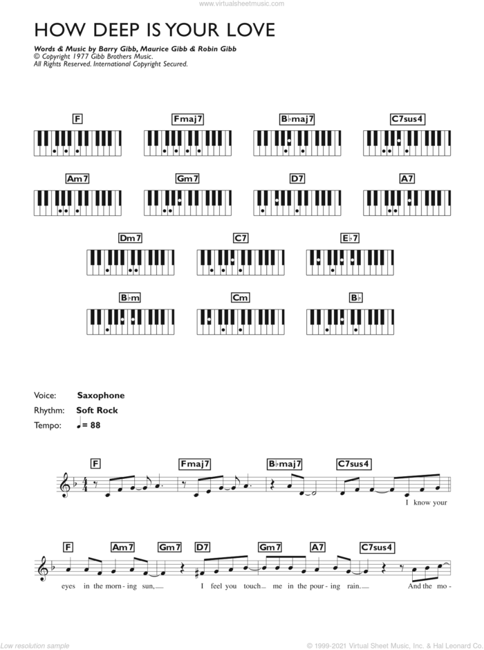 How Deep Is Your Love sheet music for piano solo (keyboard) by Bee Gees, Barry Gibb, Maurice Gibb and Robin Gibb, intermediate piano (keyboard)