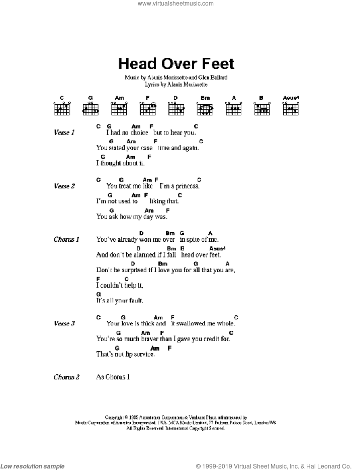 Head Over Feet sheet music for guitar (chords) by Alanis Morissette and Glen Ballard, intermediate skill level