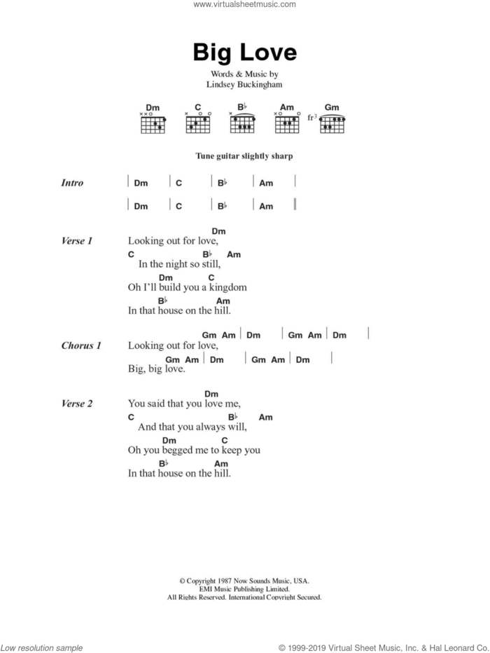Big Love sheet music for guitar (chords) by Fleetwood Mac and Lindsey Buckingham, intermediate skill level