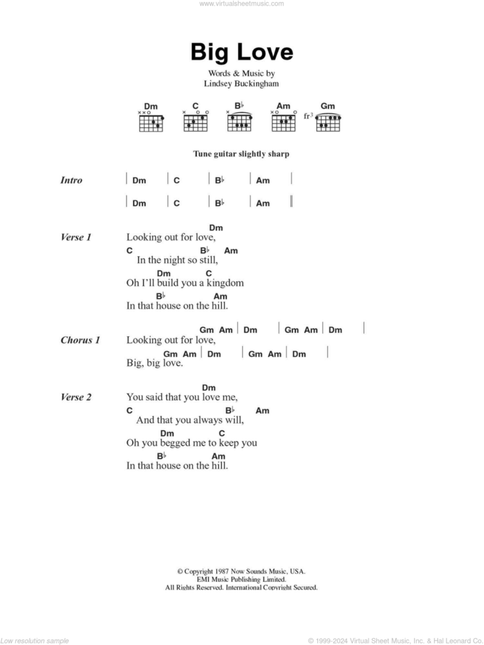 Big Love sheet music for guitar (chords) by Fleetwood Mac and Lindsey Buckingham, intermediate skill level