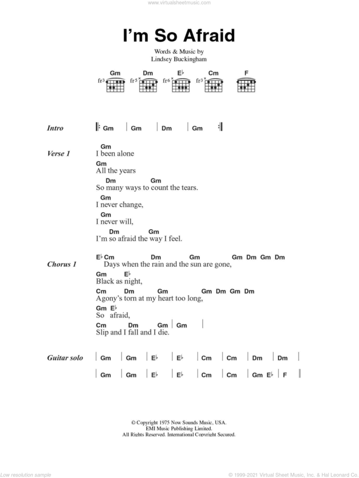 I'm So Afraid sheet music for guitar (chords) by Fleetwood Mac and Lindsey Buckingham, intermediate skill level
