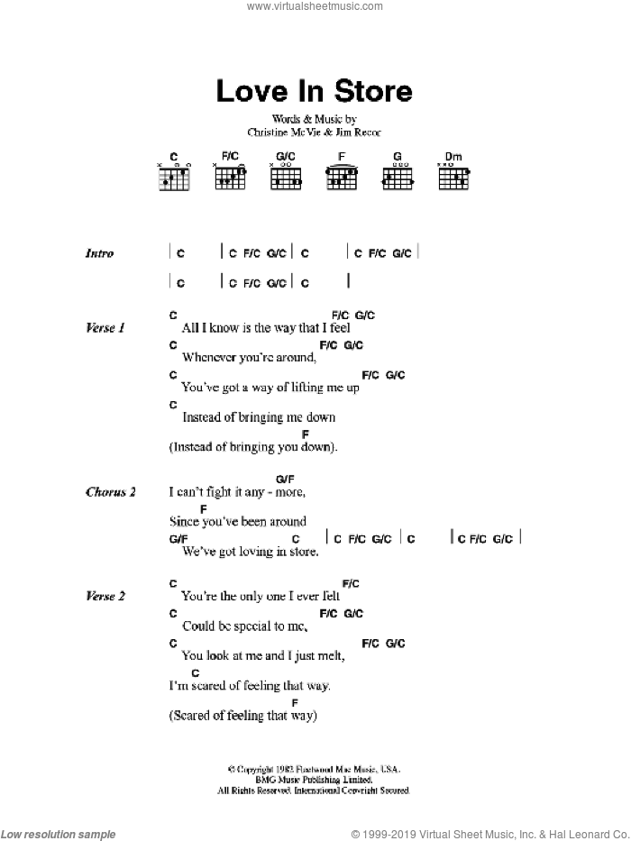 Love In Store sheet music for guitar (chords) by Fleetwood Mac, Christine McVie and Jim Recor, intermediate skill level