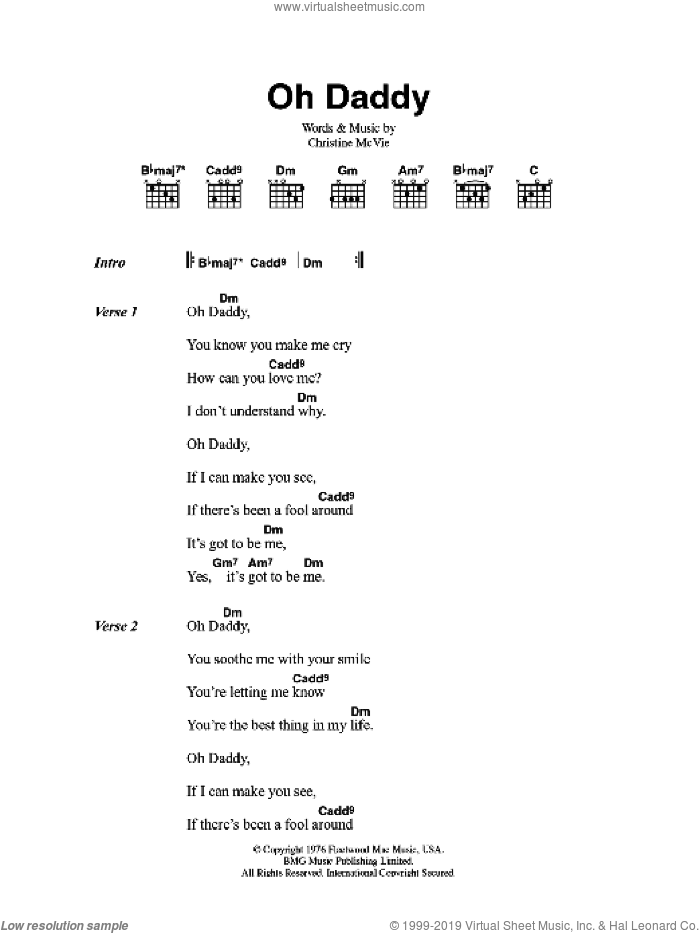 Oh Daddy sheet music for guitar (chords) by Fleetwood Mac and Christine McVie, intermediate skill level