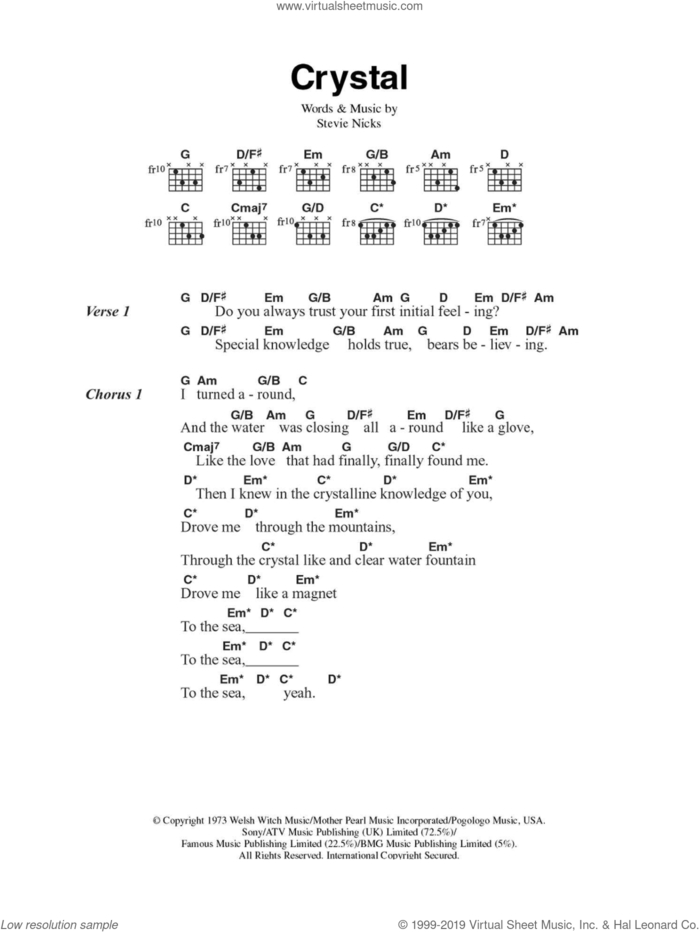 Crystal sheet music for guitar (chords) by Fleetwood Mac and Stevie Nicks, intermediate skill level
