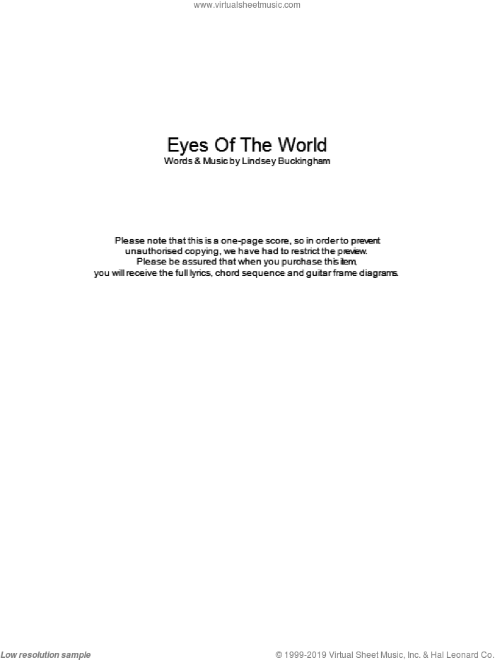 Eyes Of The World sheet music for guitar (chords) by Fleetwood Mac and Lindsey Buckingham, intermediate skill level