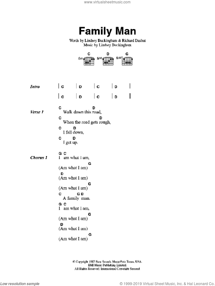 Family Man sheet music for guitar (chords) by Fleetwood Mac, Lindsey Buckingham and Richard Dashut, intermediate skill level