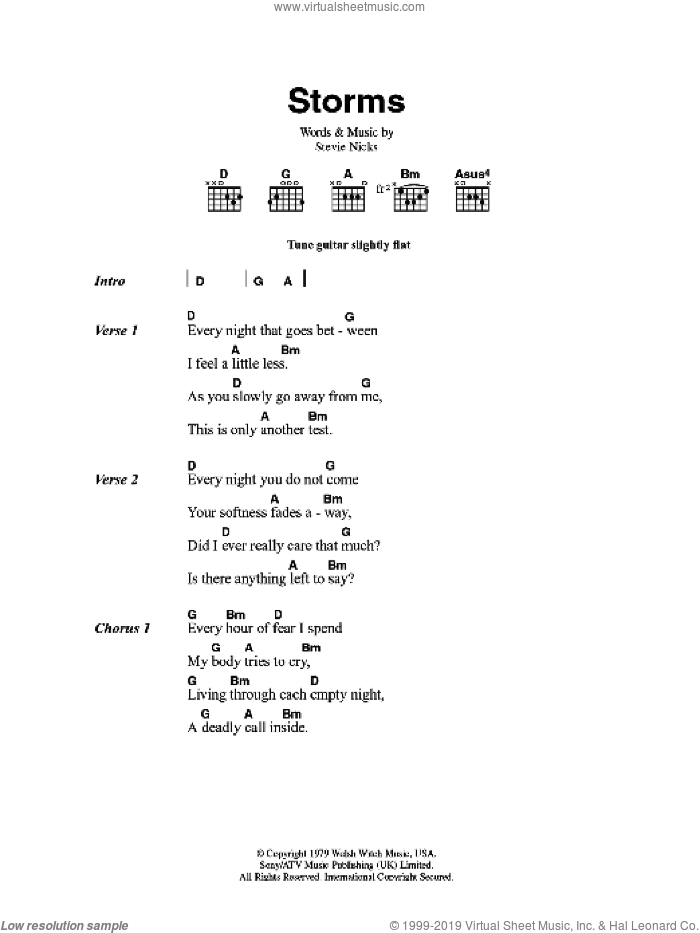 Storms sheet music for guitar (chords) by Fleetwood Mac and Stevie Nicks, intermediate skill level