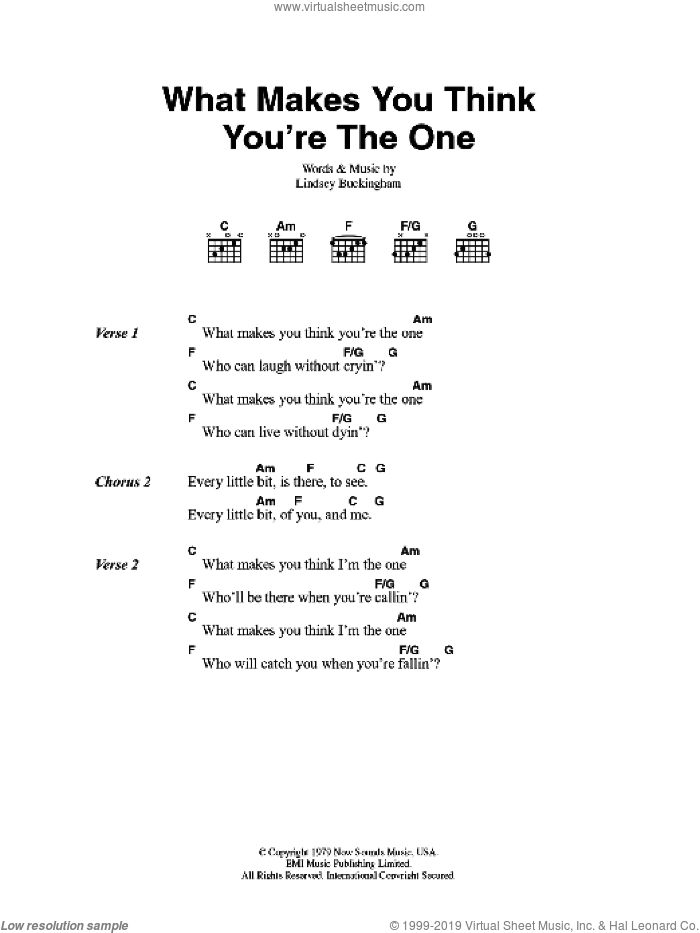 What Makes You Think You're The One sheet music for guitar (chords) by Fleetwood Mac and Lindsey Buckingham, intermediate skill level