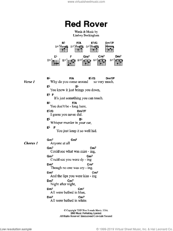 Red Rover sheet music for guitar (chords) by Fleetwood Mac and Lindsey Buckingham, intermediate skill level