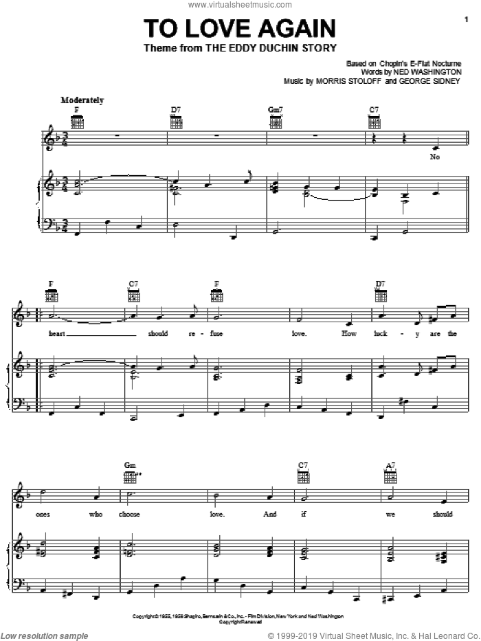 To Love Again sheet music for voice, piano or guitar by Woody Herman, Jerry Vale, George Sidney, Morris Stoloff and Ned Washington, intermediate skill level