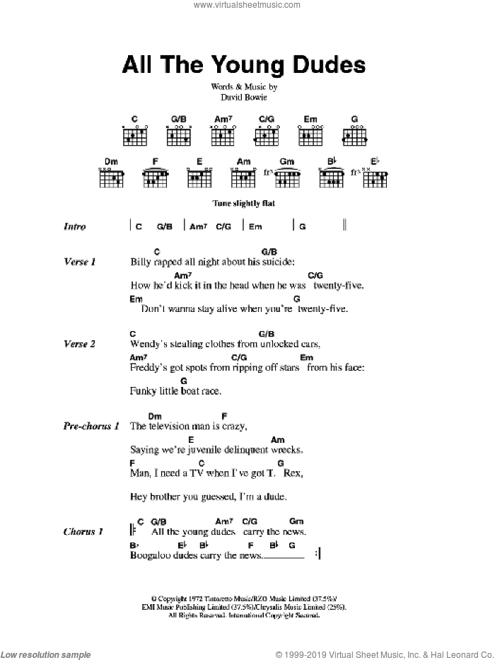 All The Young Dudes sheet music for guitar (chords) by David Bowie, intermediate skill level