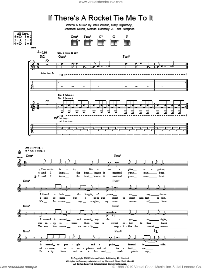 If There's A Rocket Tie Me To It sheet music for guitar (tablature) by Snow Patrol, Gary Lightbody, Jonathan Quinn, Nathan Connolly, Paul Wilson and Tom Simpson, intermediate skill level