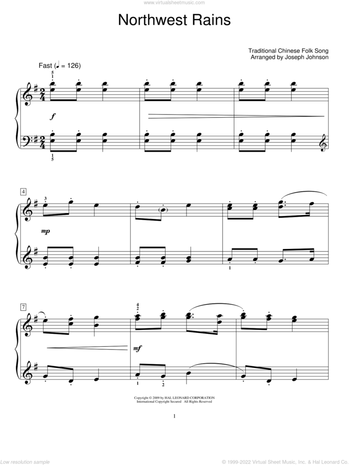 Northwest Rains sheet music for piano solo (elementary)  and Joseph Johnson, beginner piano (elementary)