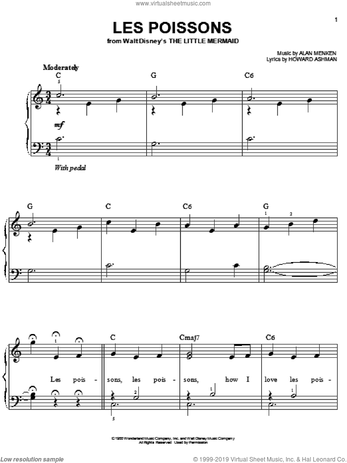 Les Poissons (from The Little Mermaid), (easy) sheet music for piano solo by Alan Menken, The Little Mermaid (Movie) and Howard Ashman, easy skill level