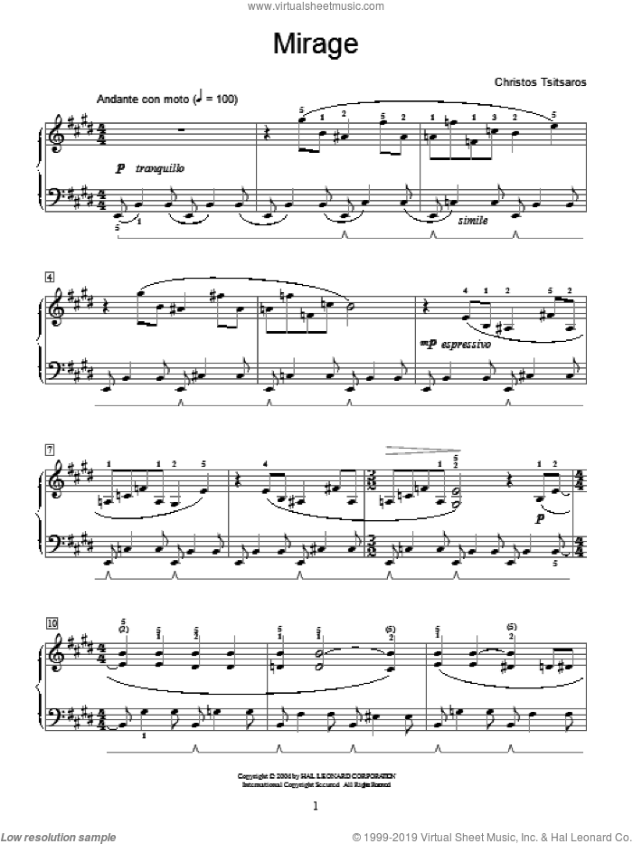 Mirage sheet music for piano solo (elementary) by Christos Tsitsaros and Miscellaneous, classical score, beginner piano (elementary)