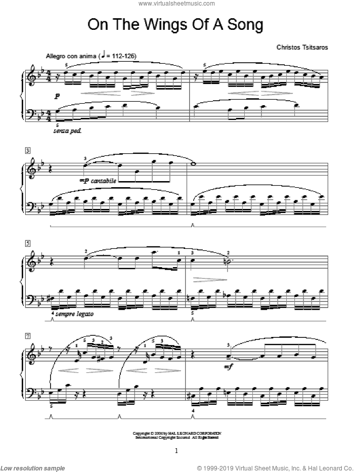 On The Wings Of A Song sheet music for piano solo (elementary) by Christos Tsitsaros and Miscellaneous, classical score, beginner piano (elementary)