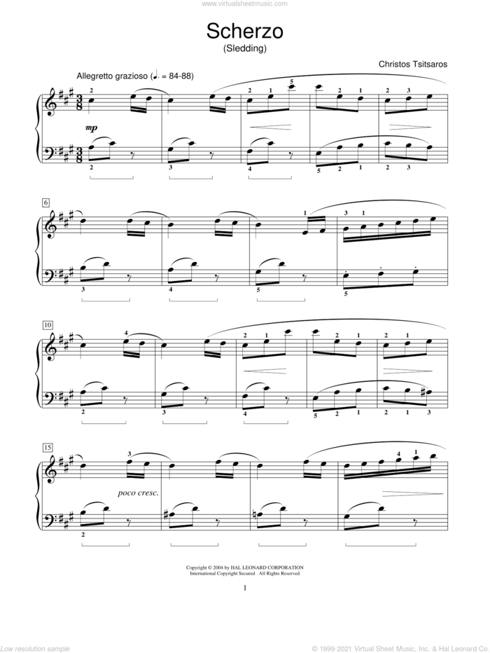 Scherzo (Sledding) sheet music for piano solo (elementary) by Christos Tsitsaros and Miscellaneous, classical score, beginner piano (elementary)