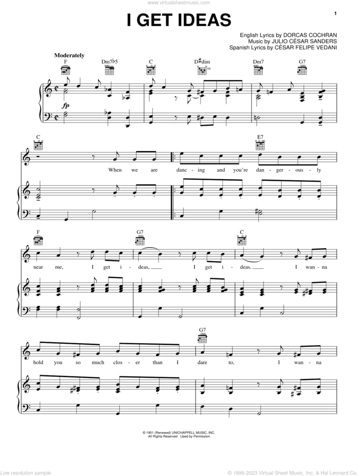 I Get Ideas sheet music for voice, piano or guitar by Tony Martin, Louis Armstrong, Dorcas Cochran and Julio Cesar Sanders, intermediate skill level