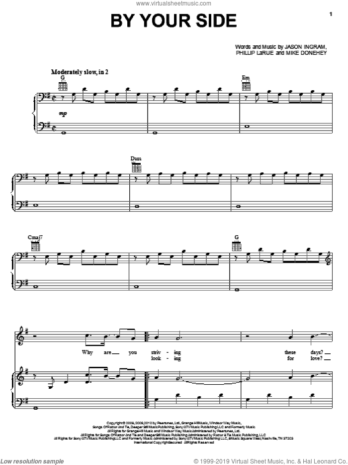 By Your Side sheet music for voice, piano or guitar by Tenth Avenue North, Jason Ingram, Michael Donehey and Phillip Larue, intermediate skill level