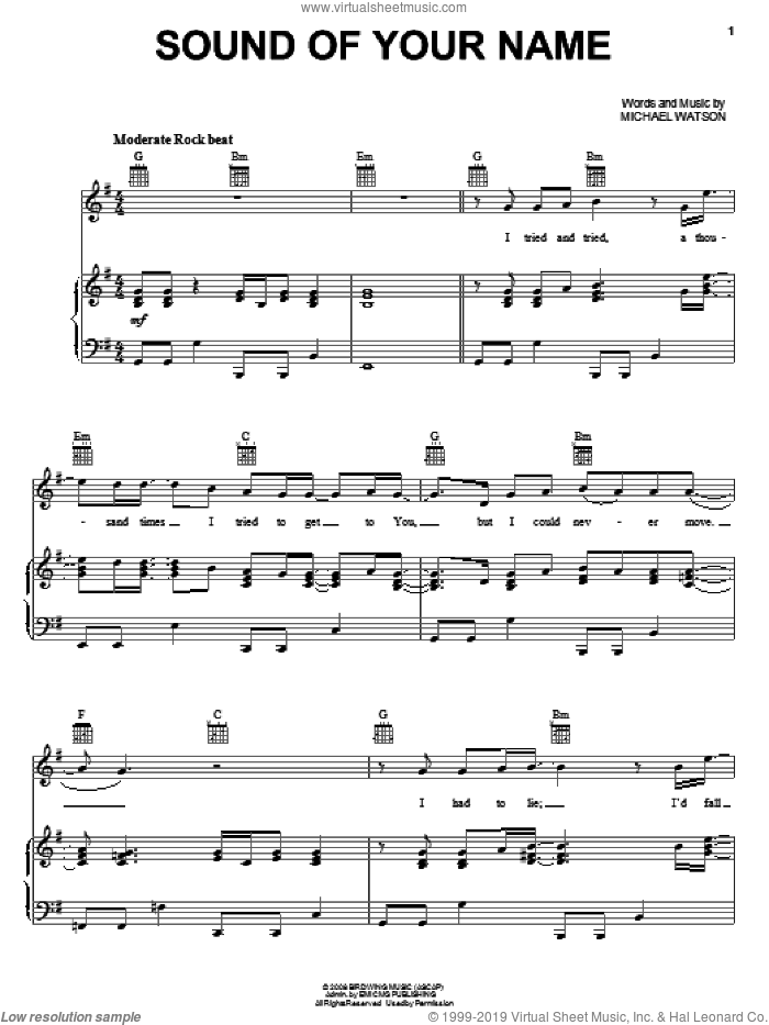 Sound Of Your Name sheet music for voice, piano or guitar by Above The Golden State and Michael Watson, intermediate skill level