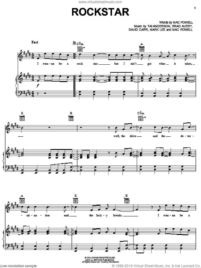 RockStar sheet music for voice, piano or guitar by Third Day, Brad Avery, David Carr, Mac Powell, Mark Lee and Tai Anderson, intermediate skill level