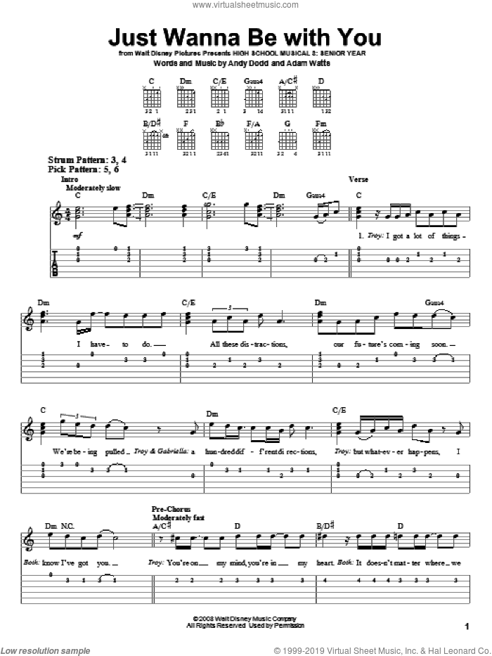 Just Wanna Be With You sheet music for guitar solo (easy tablature) by High School Musical 3, Adam Watts and Andy Dodd, easy guitar (easy tablature)
