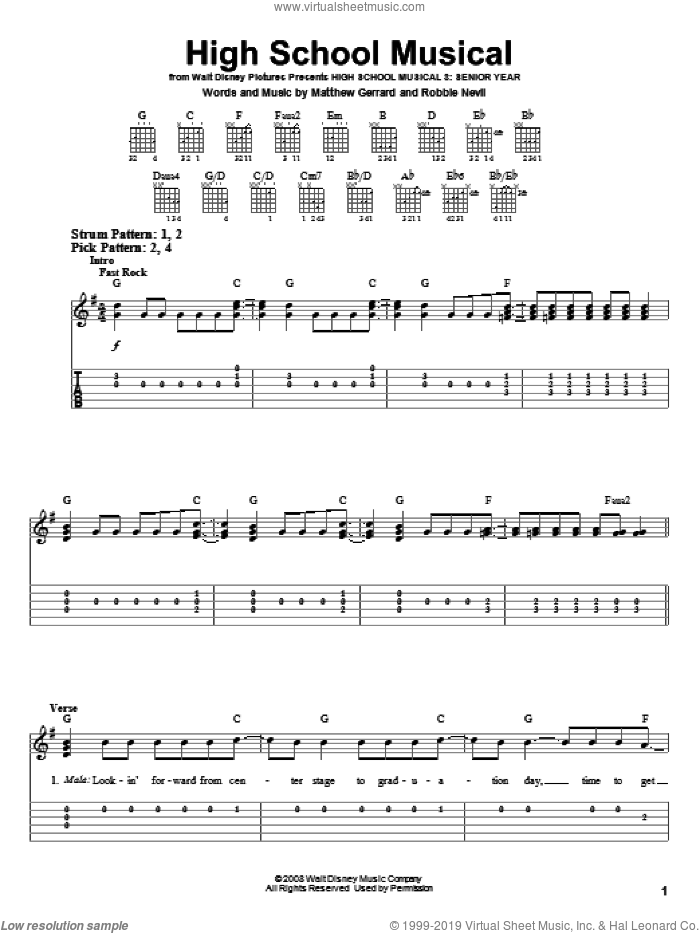 High School Musical sheet music for guitar solo (easy tablature) by High School Musical 3, Matthew Gerrard and Robbie Nevil, easy guitar (easy tablature)