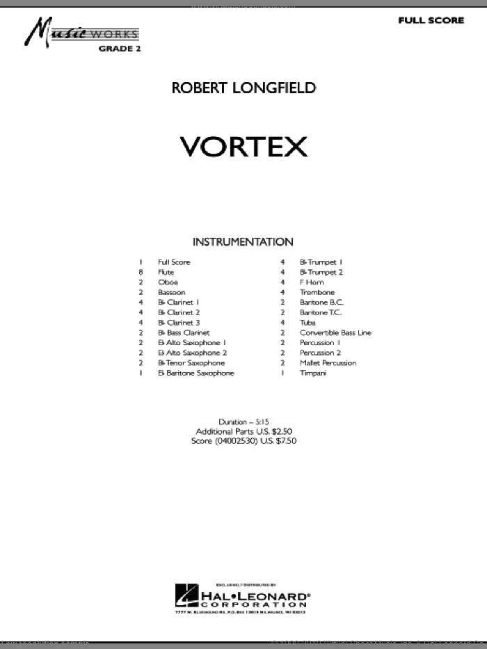 Vortex (COMPLETE) sheet music for concert band by Robert Longfield, classical score, intermediate skill level