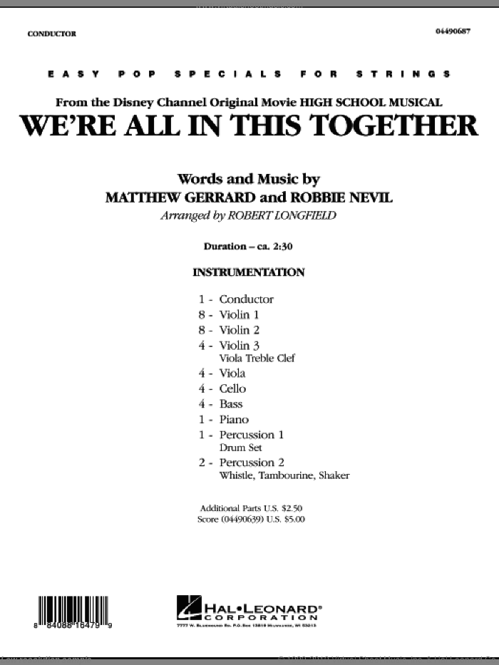We're All in This Together (from High School Musical) (COMPLETE) sheet music for orchestra by Matthew Gerrard, Robbie Nevil and Robert Longfield, intermediate skill level
