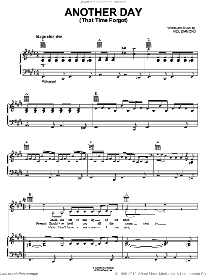 Another Day (That Time Forgot) sheet music for voice, piano or guitar by Neil Diamond, intermediate skill level