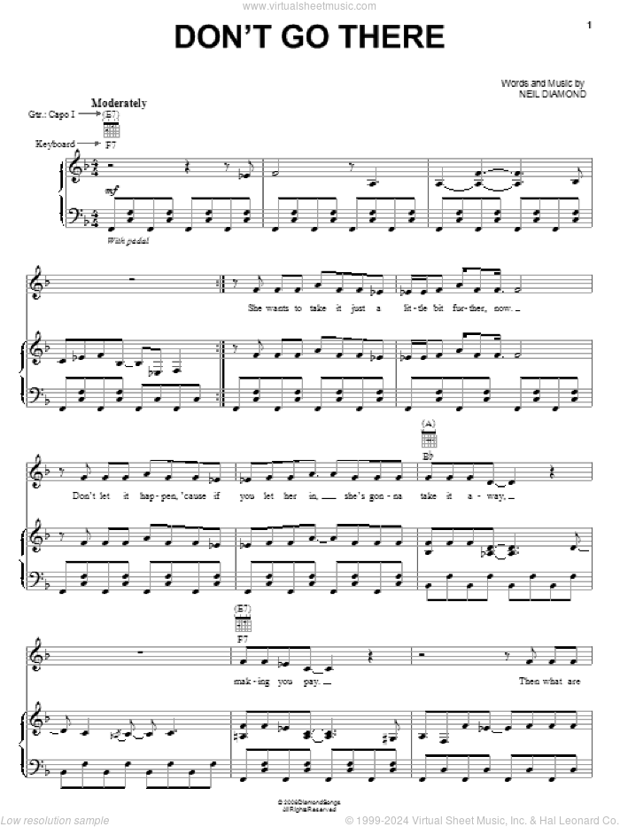 Don't Go There sheet music for voice, piano or guitar by Neil Diamond, intermediate skill level