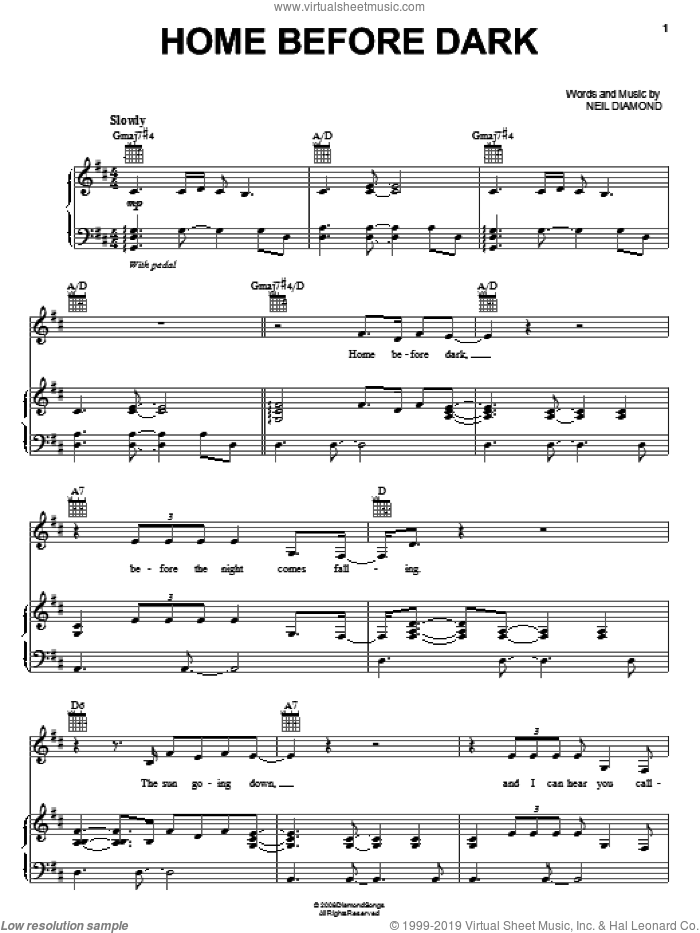 Home Before Dark sheet music for voice, piano or guitar by Neil Diamond, intermediate skill level