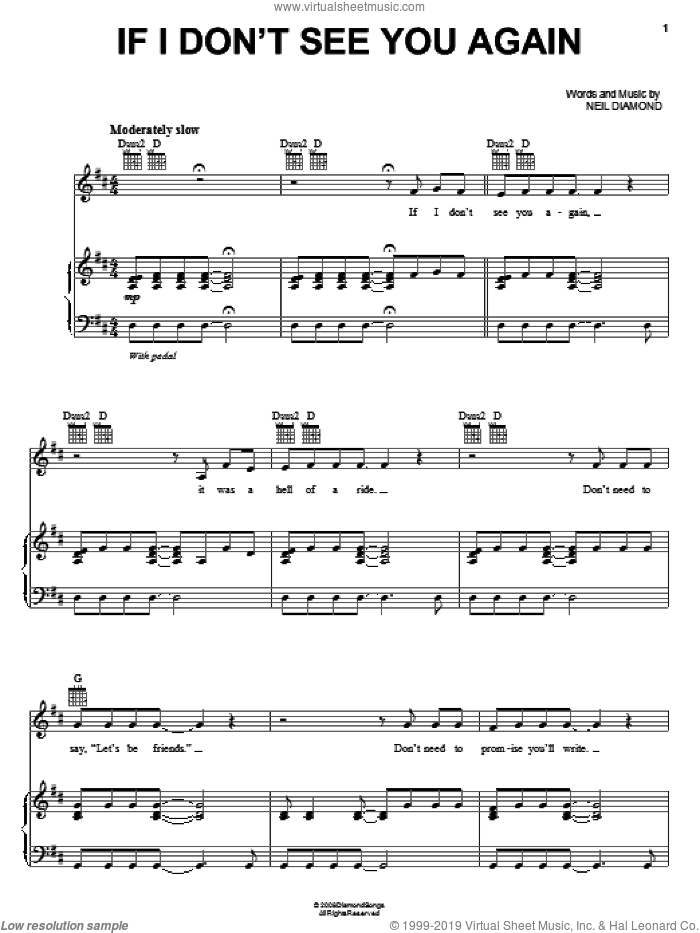 If I Don't See You Again sheet music for voice, piano or guitar by Neil Diamond, intermediate skill level