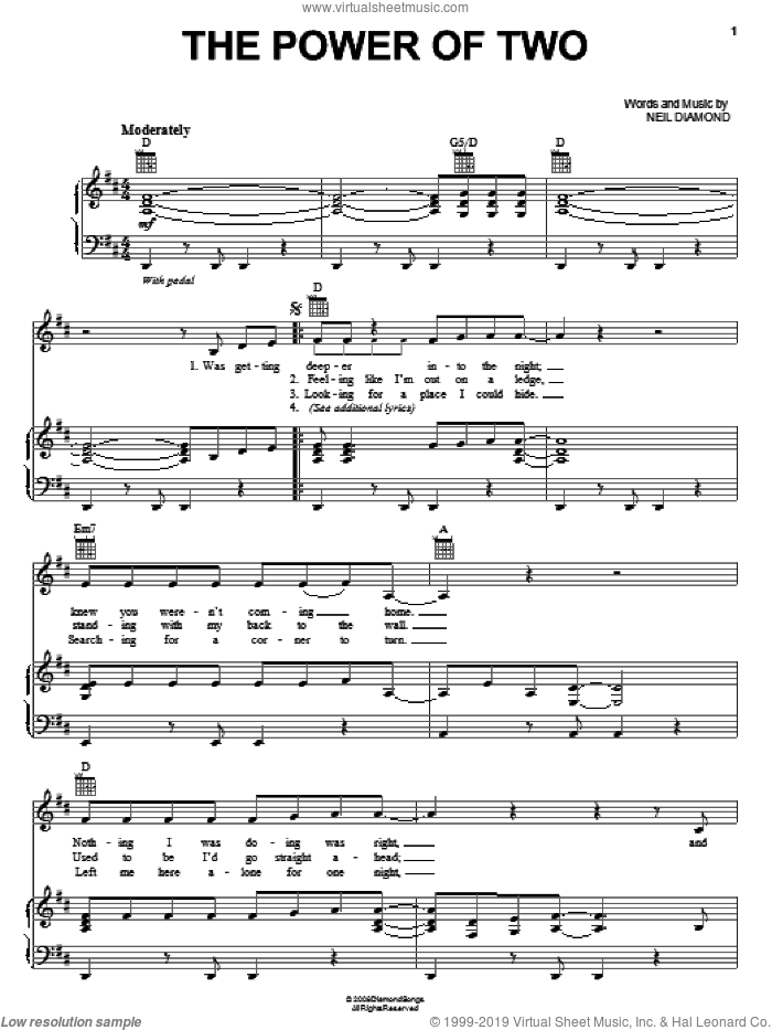 The Power Of Two sheet music for voice, piano or guitar by Neil Diamond, intermediate skill level