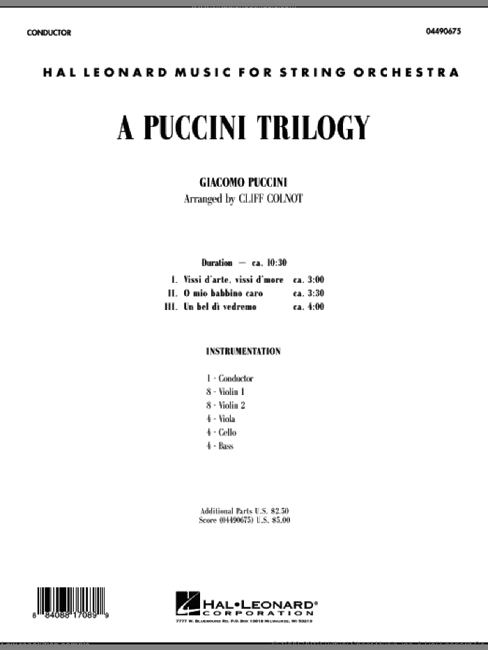 A Puccini Trilogy (COMPLETE) sheet music for orchestra by Giacomo Puccini and Cliff Colnot, classical score, intermediate skill level