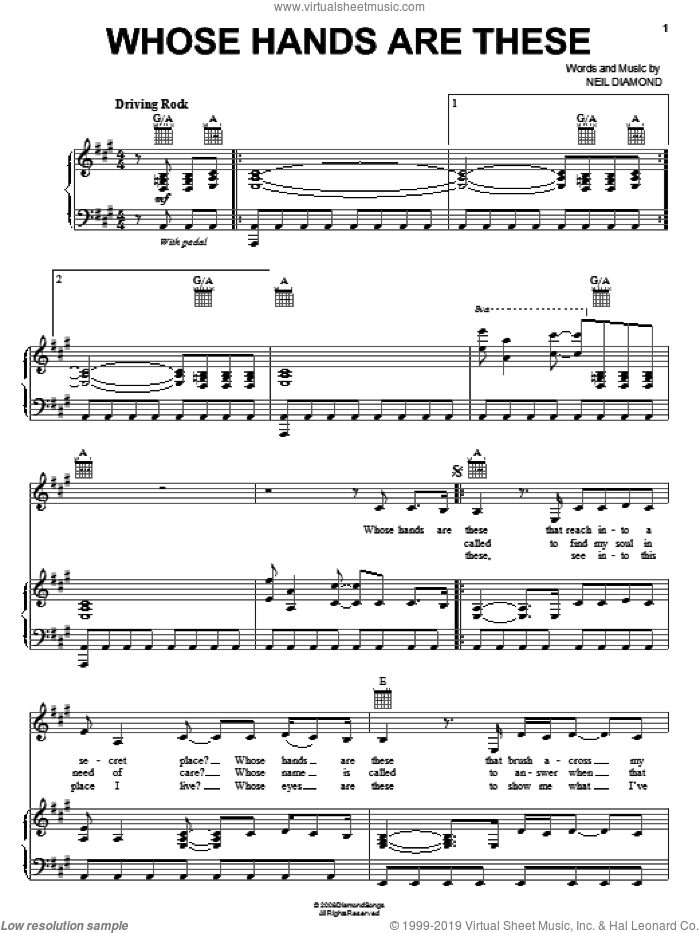 Whose Hands Are These sheet music for voice, piano or guitar by Neil Diamond, intermediate skill level
