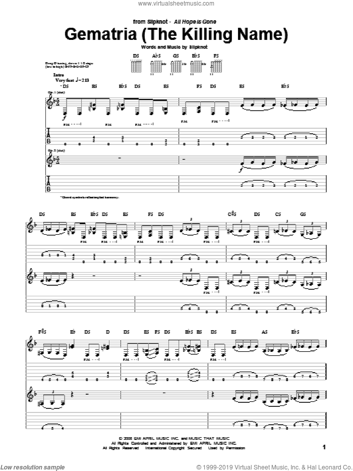 Gematria (The Killing Name) sheet music for guitar (tablature) by Slipknot,...