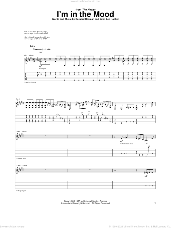 I'm In The Mood sheet music for guitar (tablature) by John Lee Hooker and Bernard Besman, intermediate skill level