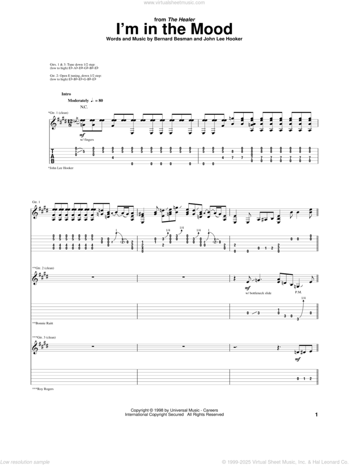 I'm In The Mood sheet music for guitar (tablature) by John Lee Hooker and Bernard Besman, intermediate skill level