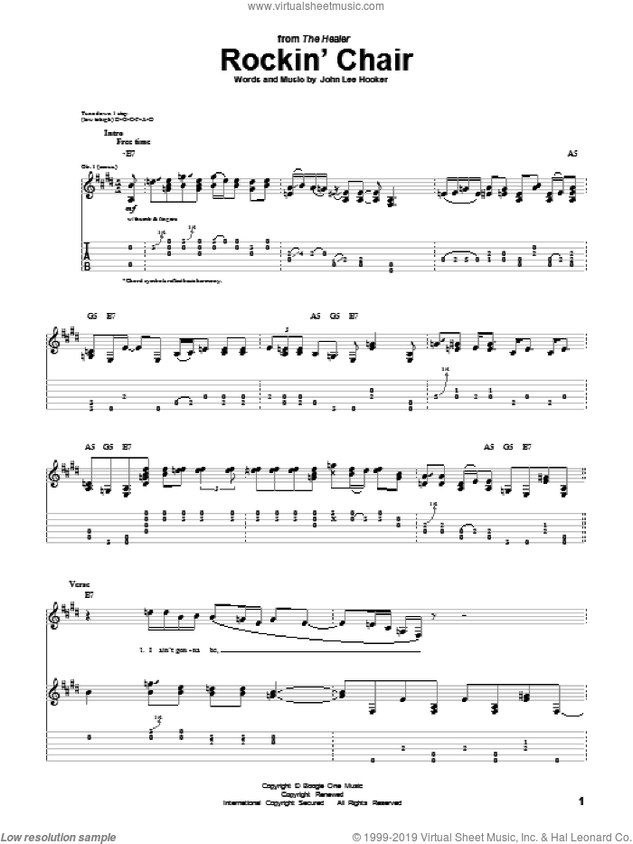 Rockin' Chair sheet music for guitar (tablature) by John Lee Hooker, intermediate skill level