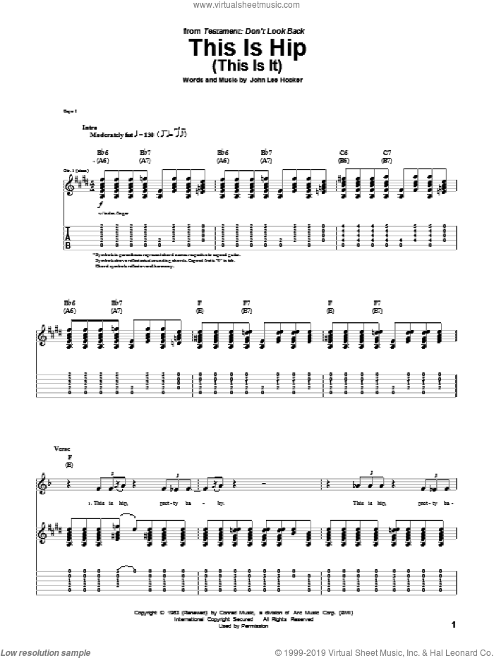 This Is Hip (This Is It) sheet music for guitar (tablature) by John Lee Hooker, intermediate skill level