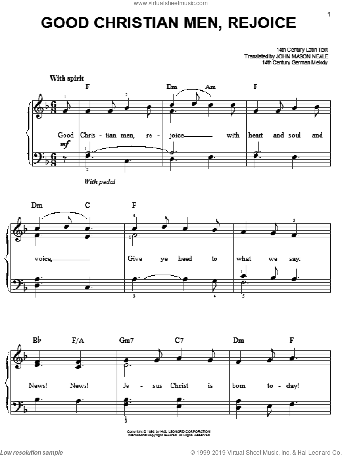 Good Christian Men, Rejoice, (easy) sheet music for piano solo by John Mason Neale, 14th Century German Melody and Miscellaneous, easy skill level