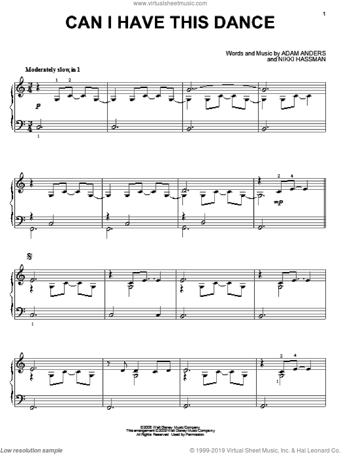 Can I Have This Dance, (intermediate) sheet music for piano solo by High School Musical 3, Adam Anders and Nikki Hassman, intermediate skill level