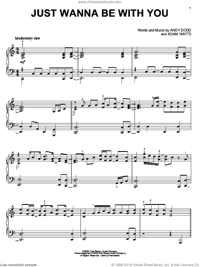 Just Wanna Be With You, (intermediate) sheet music for piano solo by High School Musical 3, Adam Watts and Andy Dodd, intermediate skill level
