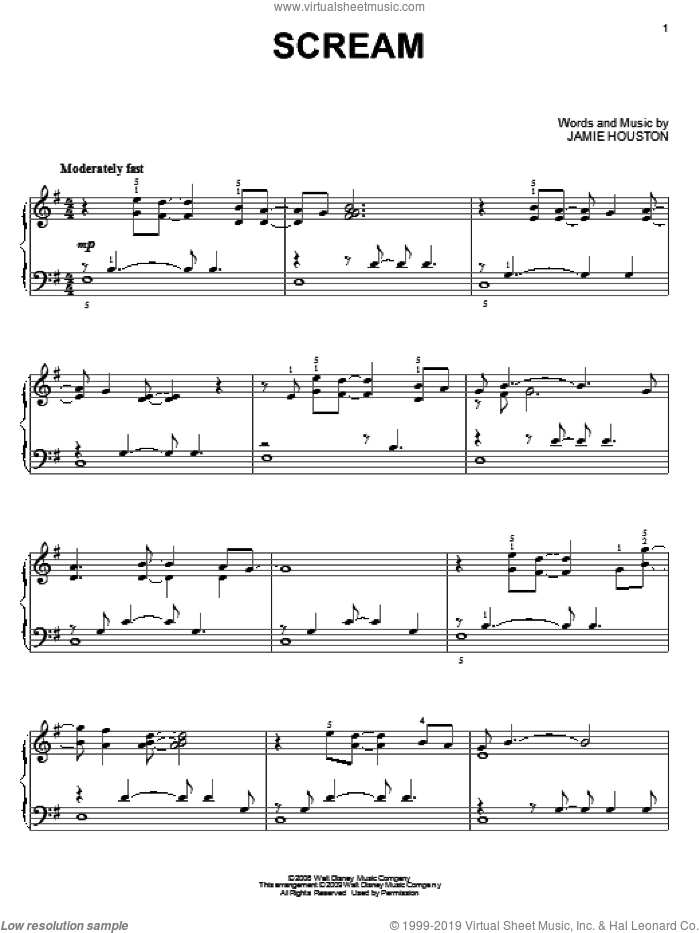 Scream sheet music for piano solo by High School Musical 3 and Jamie Houston, intermediate skill level