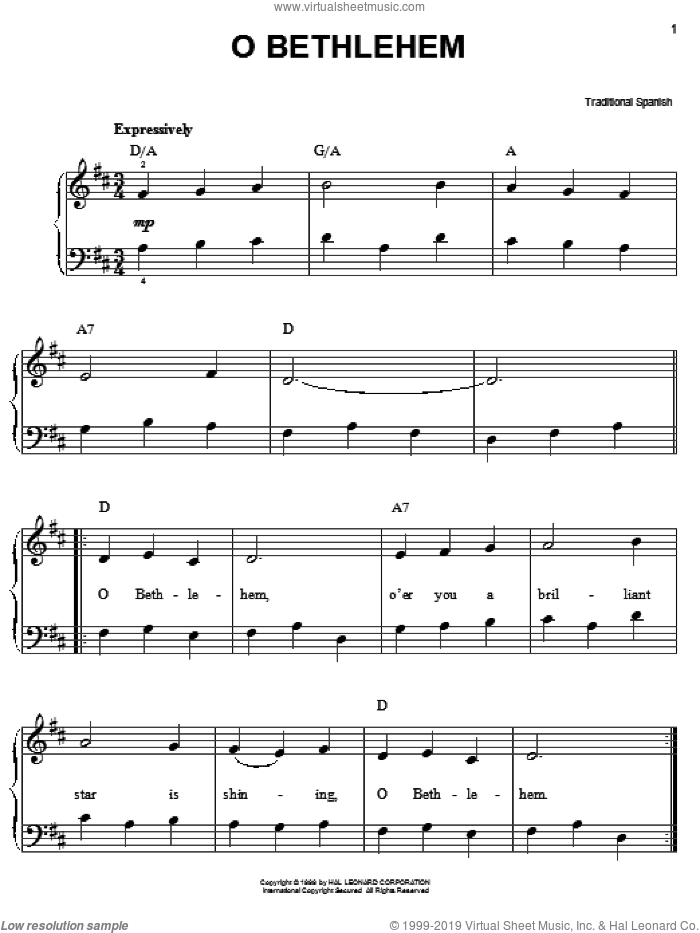 O Bethlehem sheet music for piano solo, easy skill level