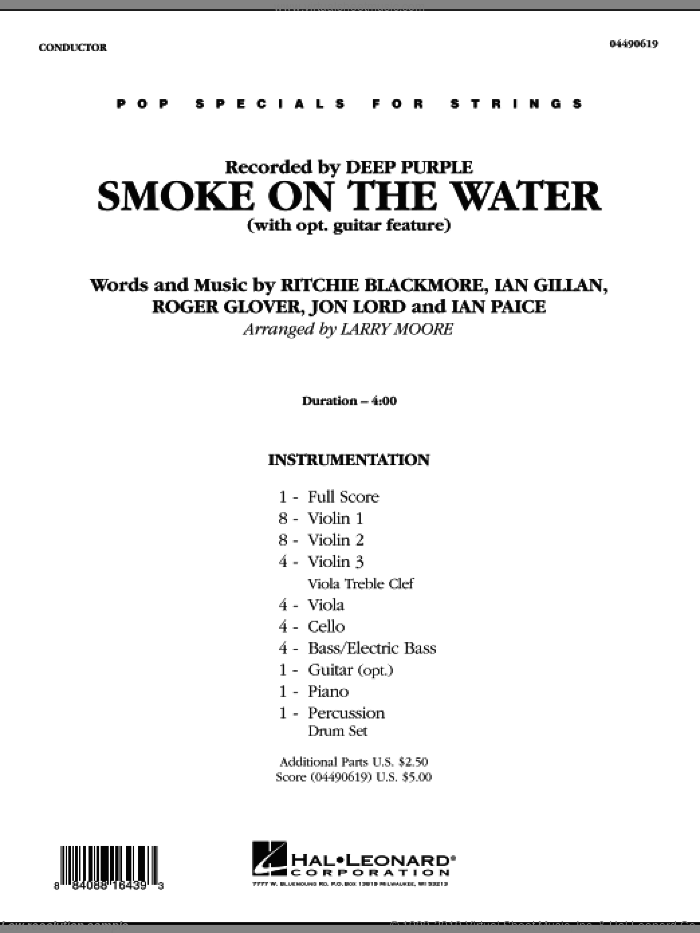 Smoke on the Water (COMPLETE) sheet music for orchestra by Larry Moore and Deep Purple, intermediate skill level